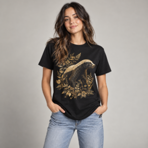 Moctross Women's Golden Botanical Badger Graphic Tee