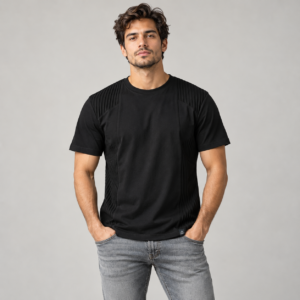 Moctross Men's Black Rib Panel T-Shirt