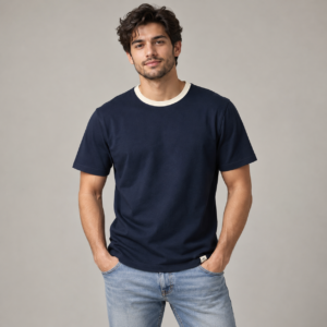 Moctross Men's Navy Contrast Collar T-Shirt
