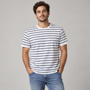 Moctross Men's White Navy Stripe T-Shirt
