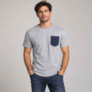 Moctross Men's Grey Navy Pocket T-Shirt