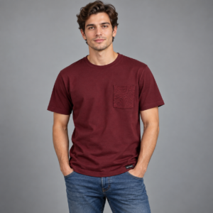 Moctross Men's Burgundy Topographic Pocket T-Shirt