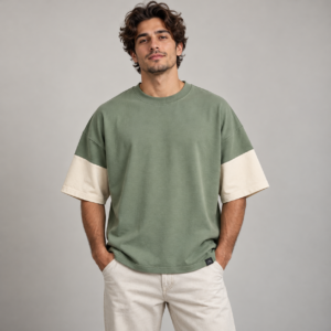 Moctross Men's Sage Cream Sleeve Oversized T-Shirt