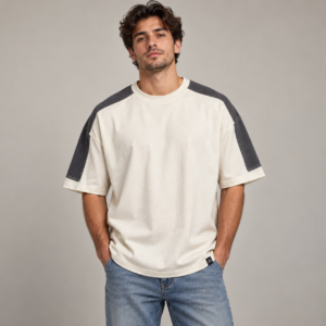 Moctross Men's Bone Charcoal Shoulder Oversized T-Shirt