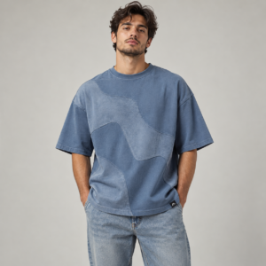 Moctross Men's Dusty Blue Curve Oversized T-Shirt