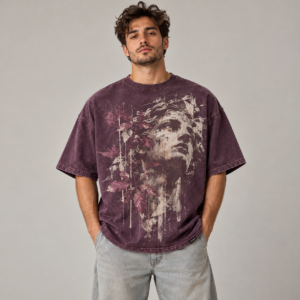 Moctross Men's Washed Plum Sculpture Oversized T-Shirt