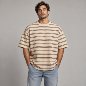 Moctross Men's Sand Espresso Stripe Oversized T-Shirt
