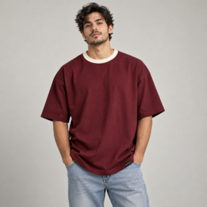Moctross Men's Burgundy Contrast Oversized T-Shirt