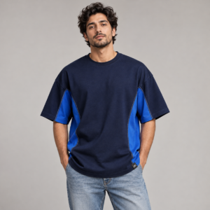 Moctross Men's Navy Cobalt Panel Oversized T-Shirt