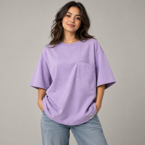 Moctross Women's Lavender Rounded Pocket Oversized T-Shirt