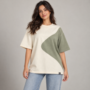 Moctross Women's Cream Sage Curve Oversized T-Shirt