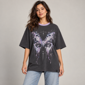 Moctross Women's Charcoal Celestial Butterfly Oversized T-Shirt