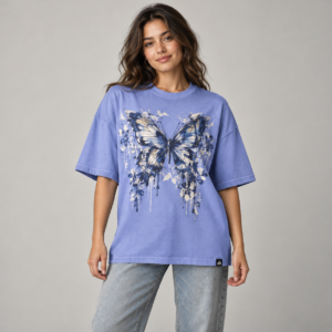Moctross Women's Periwinkle Butterfly Oversized T-Shirt