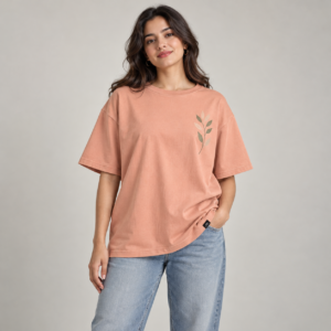 Moctross Women's Dusty Peach Leaf Oversized T-Shirt