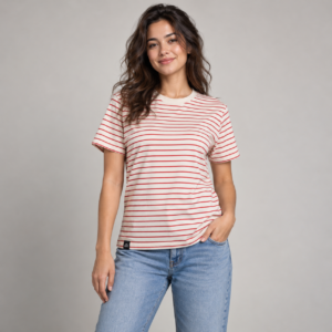 Moctross Women's Cream Red Stripe T-Shirt