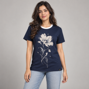 Moctross Women's Navy Flower T-Shirt