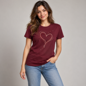 Moctross Women's Burgundy Heart T-Shirt